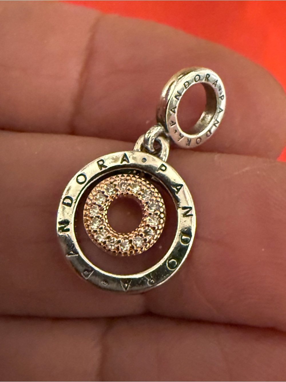 Pandora Two-Tone Circular Charm in Silver and Rose Gold